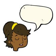 cartoon pretty female face with speech bubble N76