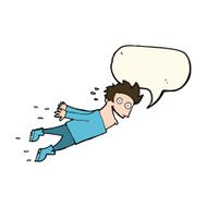 cartoon drenched man flying with speech bubble N8