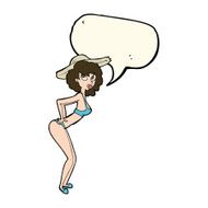cartoon pin-up beach girl with speech bubble N8