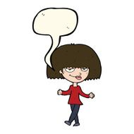 cartoon smug looking woman with speech bubble N7