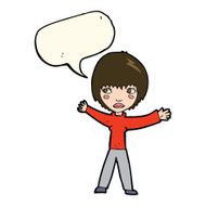 cartoon waving woman with speech bubble N106