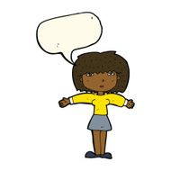 cartoon woman shrugging shoulders with speech bubble N362