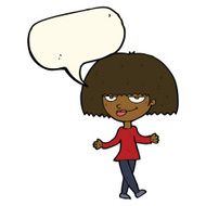 cartoon smug looking woman with speech bubble N8