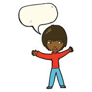 cartoon waving woman with speech bubble N108
