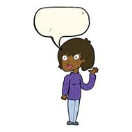 cartoon waving woman with speech bubble N109