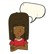 cartoon girl with folded arms speech bubble N8