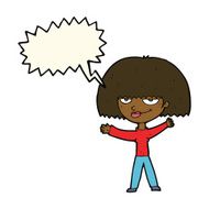 cartoon smug woman with speech bubble N15