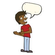 cartoon man making excuses with speech bubble N8