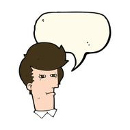 cartoon man narrowing eyes with speech bubble N29