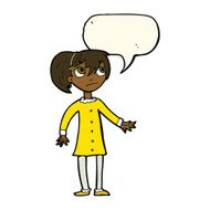 cartoon worried girl with speech bubble N7