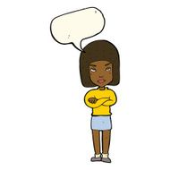 cartoon woman with crossed arms speech bubble N39