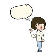 cartoon waving woman with speech bubble N113