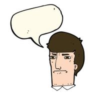 cartoon man narrowing eyes with speech bubble N30