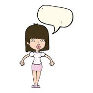 cartoon woman shrugging shoulders with speech bubble N367