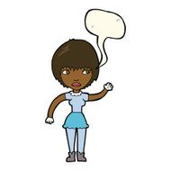 cartoon waving woman with speech bubble N114