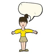 cartoon woman shrugging shoulders with speech bubble N368