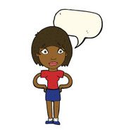 cartoon worried woman with speech bubble N61