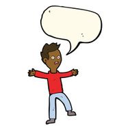 cartoon startled boy with speech bubble N22