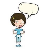 cartoon woman in french maid outfit with speech bubble N6