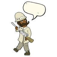 cartoon big game hunter with speech bubble N8