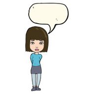 cartoon serious girl with speech bubble N6