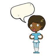cartoon woman in french maid outfit with speech bubble N7