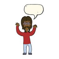 cartoon hippie man waving arms with speech bubble N6