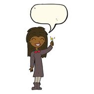 cartoon friendly witch girl with speech bubble N8