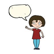cartoon happy woman pointing with speech bubble N50