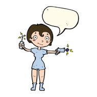 cartoon future space girl with speech bubble N7