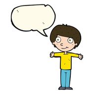 cartoon happy boy with open arms speech bubble N12