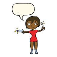 cartoon future space girl with speech bubble N8
