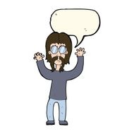 cartoon hippie man waving arms with speech bubble N7