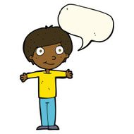 cartoon happy boy with open arms speech bubble N13