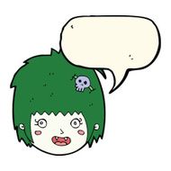 cartoon happy vampire girl face with speech bubble N6