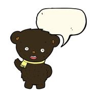 cartoon black bear waving with speech bubble N7