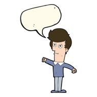 cartoon man punching with speech bubble N8