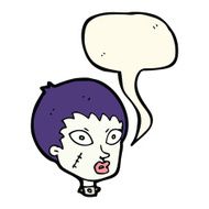 cartoon female zombie head with speech bubble N7