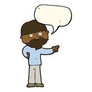 cartoon bearded man pointing with speech bubble N8