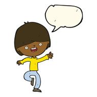cartoon happy boy dancing with speech bubble N8