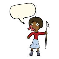 cartoon woman with spear sticking out tongue speech bubble N7