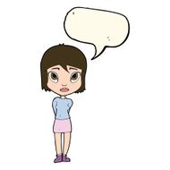 cartoon shy girl with speech bubble N8