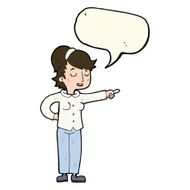 cartoon friendly woman pointing with speech bubble N8