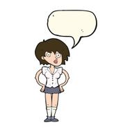 cartoon surprised woman with hands on hips speech bubble N7