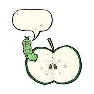 cartoon bug eating apple with speech bubble N14