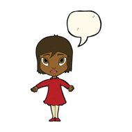 cartoon girl in dress with speech bubble N8