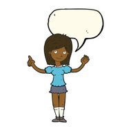cartoon woman explaining idea with speech bubble N8