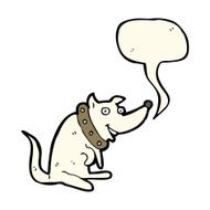 cartoon happy dog in big collar with speech bubble N7
