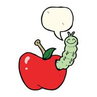 cartoon bug eating apple with speech bubble N15