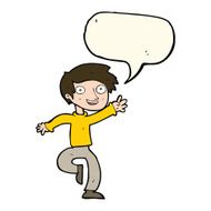 cartoon excited boy dancing with speech bubble N7